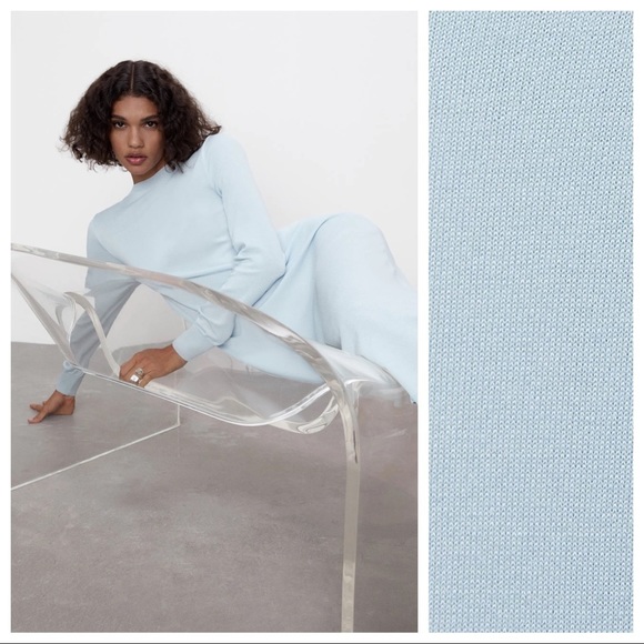 NWT. Zara Light Blue Knit Midi Dress with Back Opening. Size M. - Picture 3 of 10